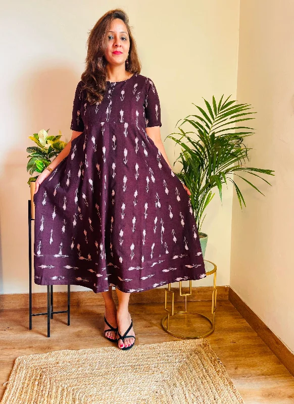Maroon Winish Ikat Cotton Dress Backless unclassified dresses