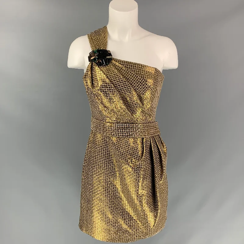 MATTHEW WILLIAMSON Size 4 Gold Cotton Blend Metallic One Shoulder Dress Party unclassified dresses