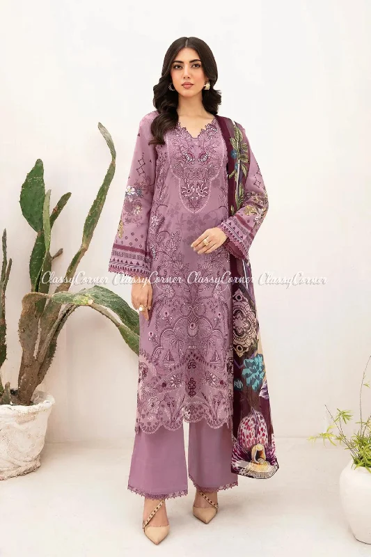 Mauve 3pc Printed Lawn Suit Budget-friendly floral dresses