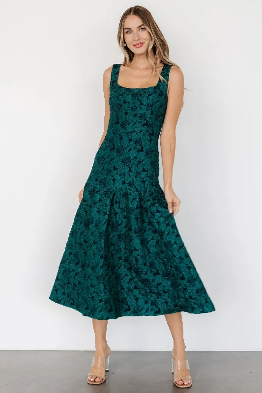 Merial Embossed Dress | Dark Green Halter unclassified dresses