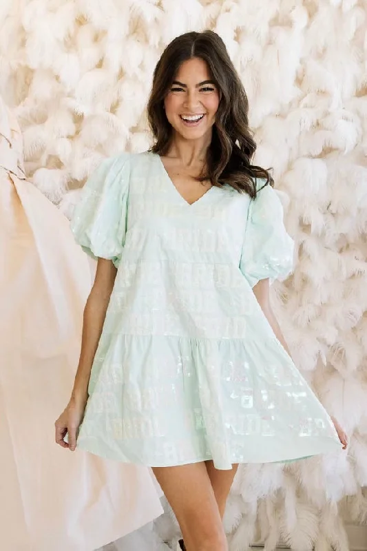 Mint Bride All Over Poof Sleeve Dress Engagement unclassified dresses