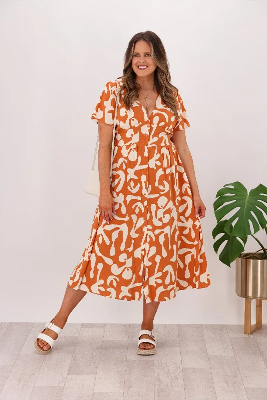 Miracle Filagree Button Dress Tan Fall unclassified dresses