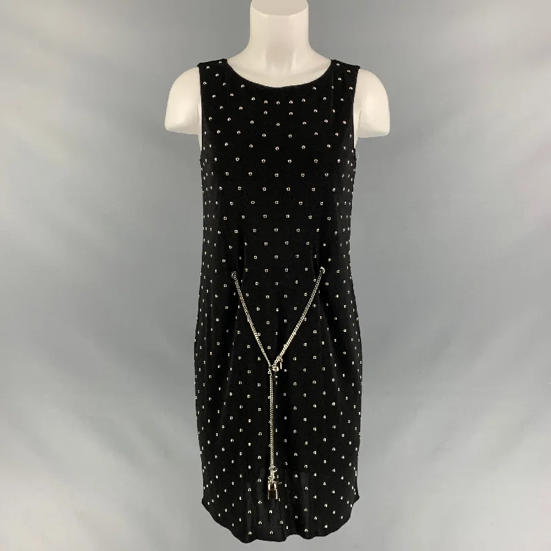 MOSCHINO Size 6 Black Silver Polyester Studded Shift Below Knee Dress Lounge unclassified dresses