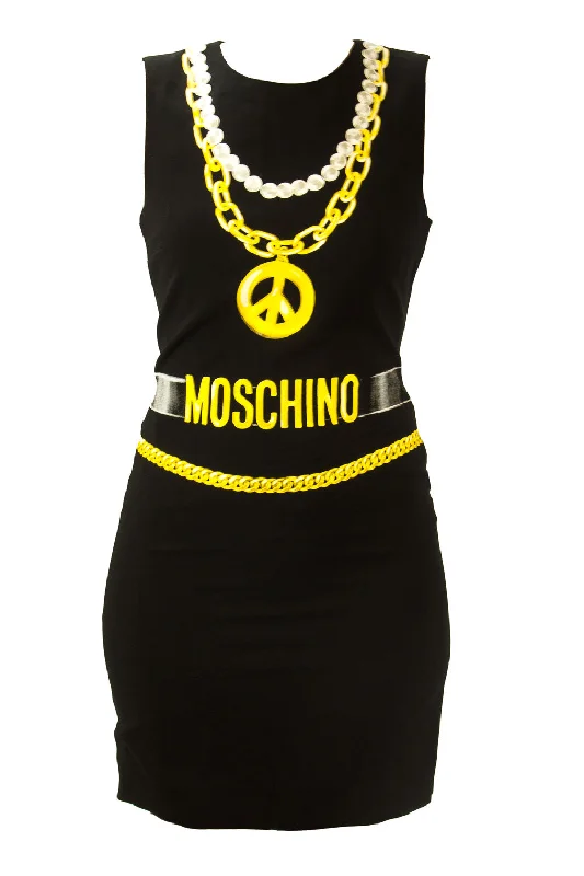 Moschino Couture Printed Sheath Dress IT 48 Black Date night floral dresses