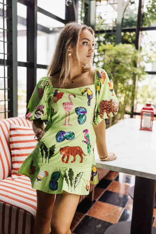 Neon Green Girlies, Drinks & Animals Dress Long sleeve unclassified dresses