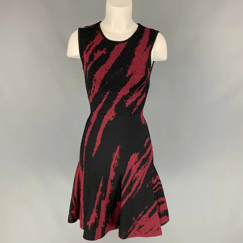 OHNE TITEL Size XS Black & Burgundy Marbled Rayon Sleevless Peplum Dress Casual unclassified dresses OHNE TITEL Size XS Black & Burgundy Marbled Rayon Sleevless Peplum Dress Casual unclassified dresses
