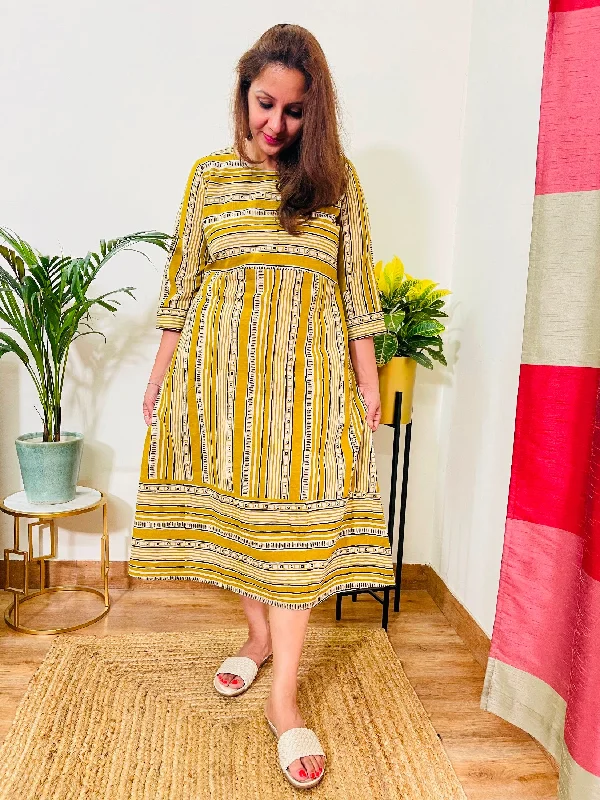 Olive Handblocked Cotton Dress Luxury unclassified dresses