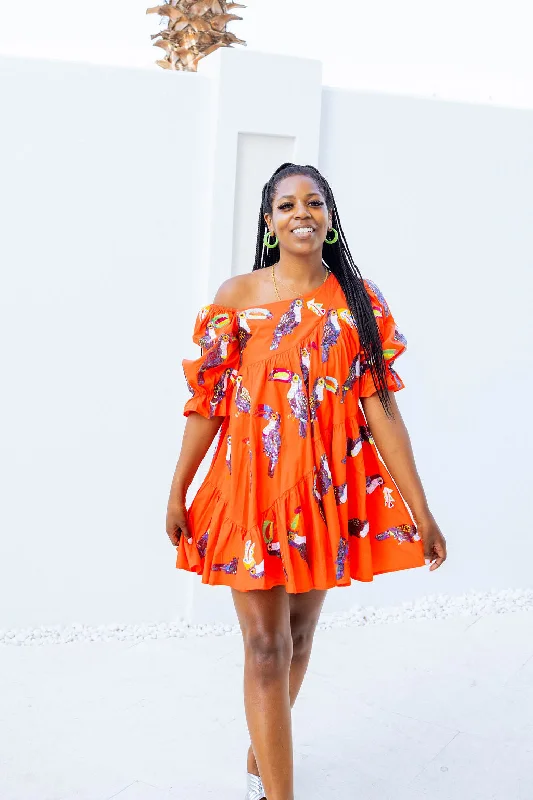 Orange Toucan Asymmetrical Dress Date night unclassified dresses