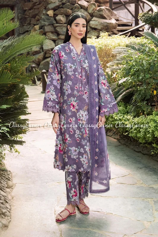 Pakistani Floral Lawn Printed 3PC Suit Floral dresses under $50
