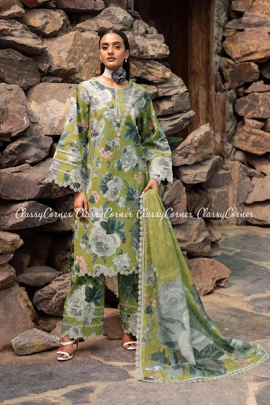 Pakistani Floral Lawn Salwar Kameez Ruffled floral dresses