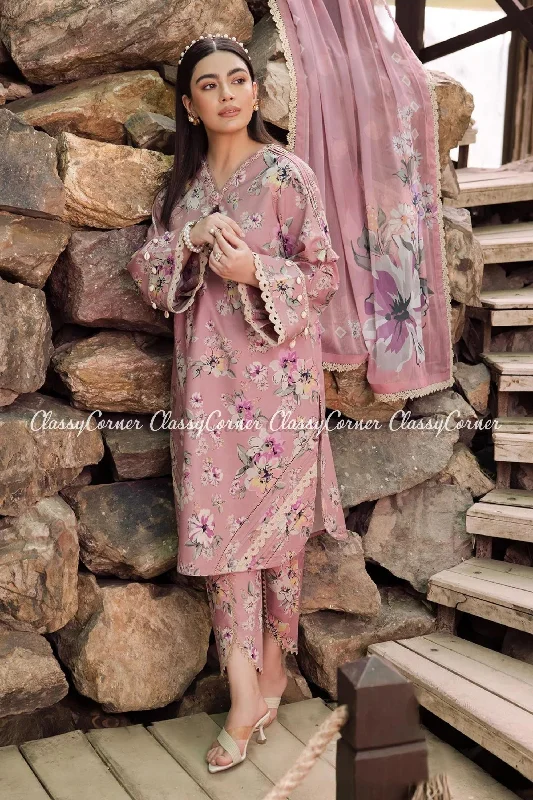 Pakistani Lawn Printed Salwar Kameez Comfortable floral dresses for everyday wear