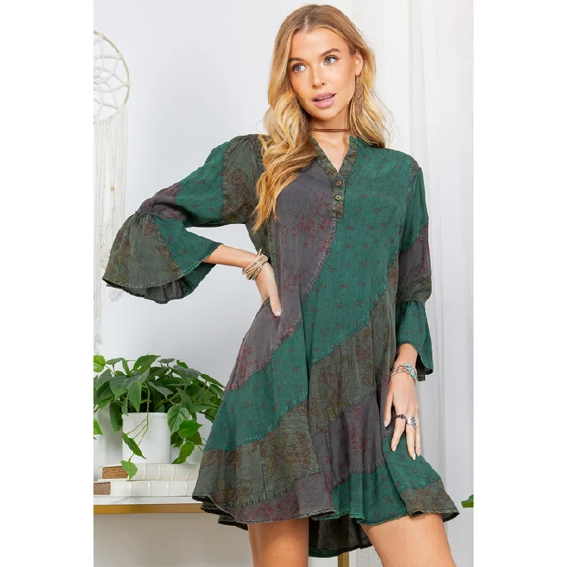 Patchwork Baby Doll Dress ~ Green Velvet unclassified dresses
