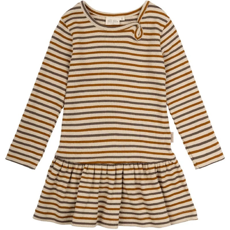 Petit Piao Chocolate Brown/Golden Sun/Dark Off White Dress Modal Striped Chiffon unclassified dresses Petit Piao Chocolate Brown/Golden Sun/Dark Off White Dress Modal Striped Chiffon unclassified dresses