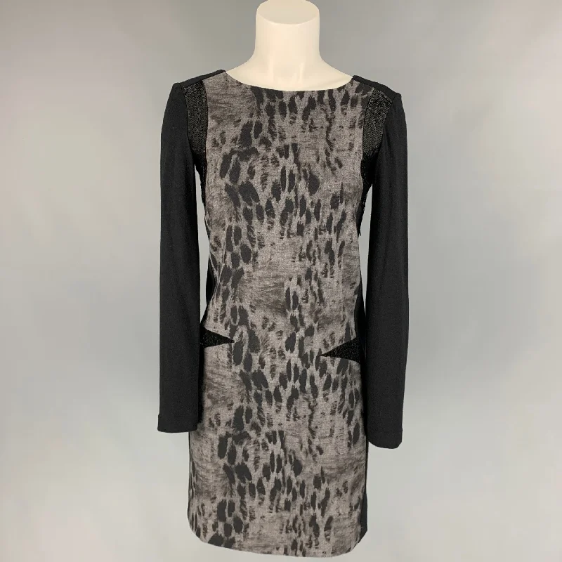 PHILOSOPHY di ALBERTA FERRETTI Size 2 Black & Grey Rayon Blend Color Block Shift Dress Tiered unclassified dresses PHILOSOPHY di ALBERTA FERRETTI Size 2 Black & Grey Rayon Blend Color Block Shift Dress Tiered unclassified dresses