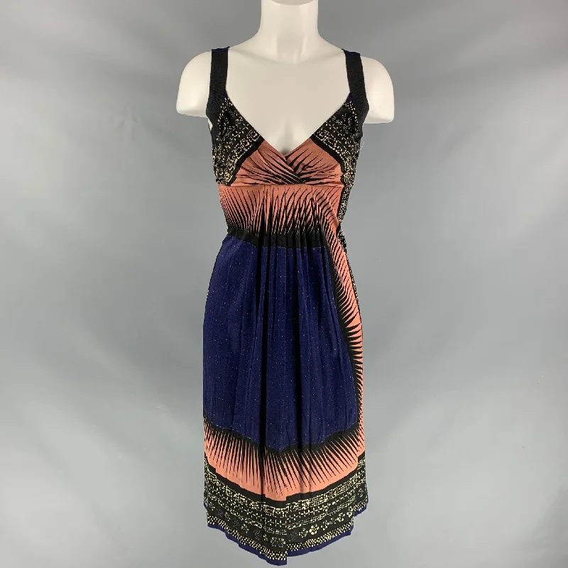 PHILOSOPHY di ALBERTA FERRETTI Size 2 Navy Brick Rayon Abstract Dress Date night unclassified dresses