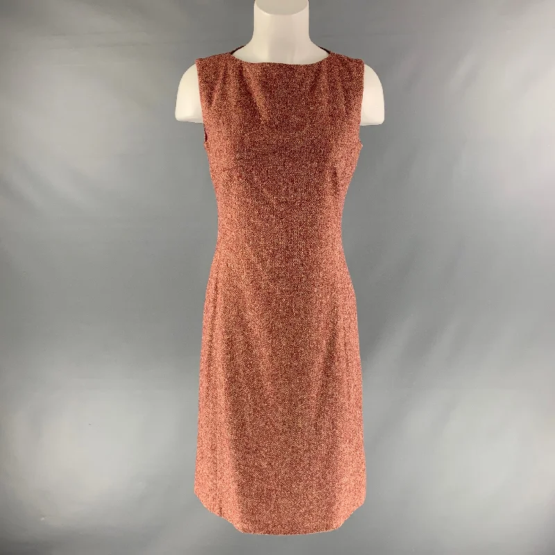 PIAZZA SEMPIONE Size 4 Burgundy Cream Wool &  Lycra Textured Sheath Dress Printed unclassified dresses