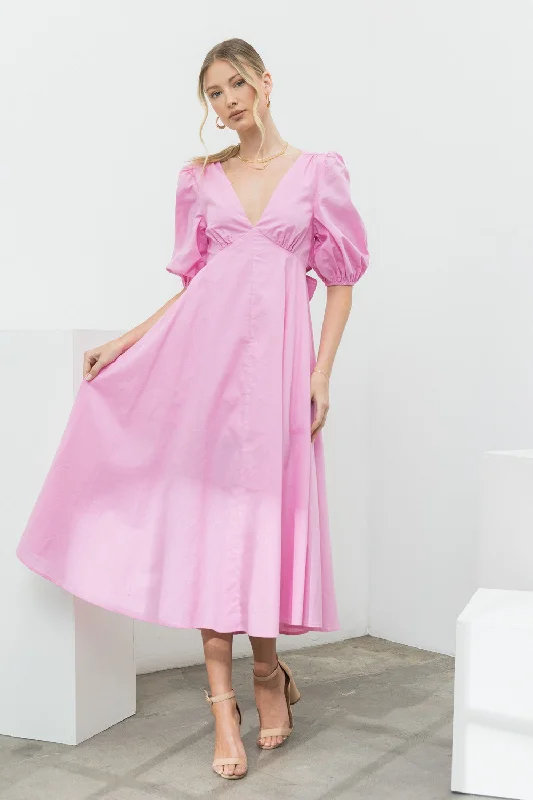 Pink Bow Back Dress Long sleeve unclassified dresses