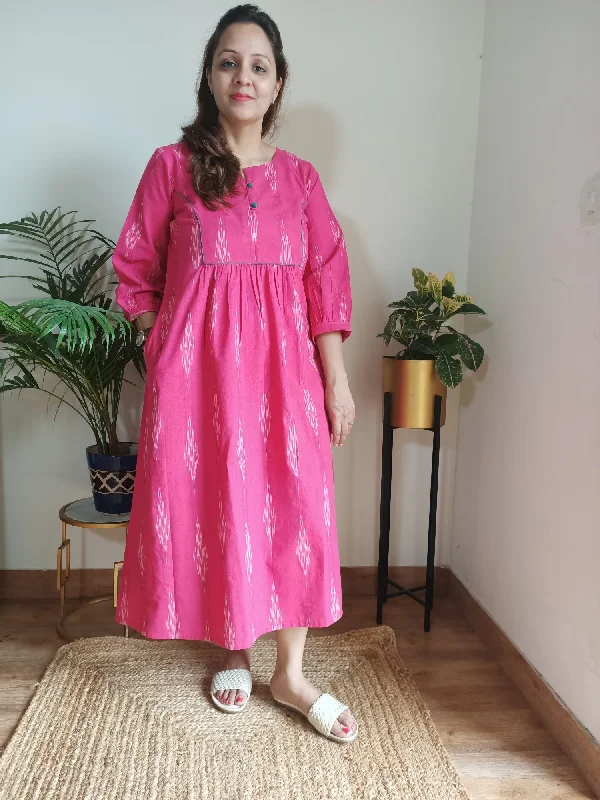 Pink Ikat Cotton 'Mahi' Yoke Dress Bright color unclassified dresses
