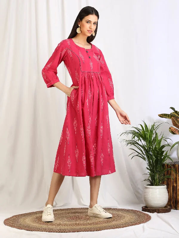 Pink Ikat Cotton 'Mahi' Yoke Dress Dark color unclassified dresses