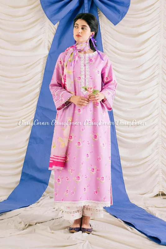 Pink Printed Pakistani Lawn Dress Office floral dresses