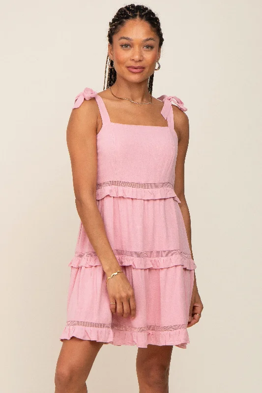 Pink Sleeveless Tiered Dress Cocktail unclassified dresses