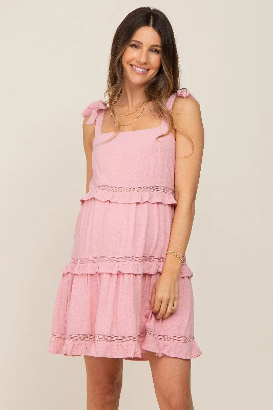 Pink Sleeveless Tiered Maternity Dress Y2K unclassified dresses