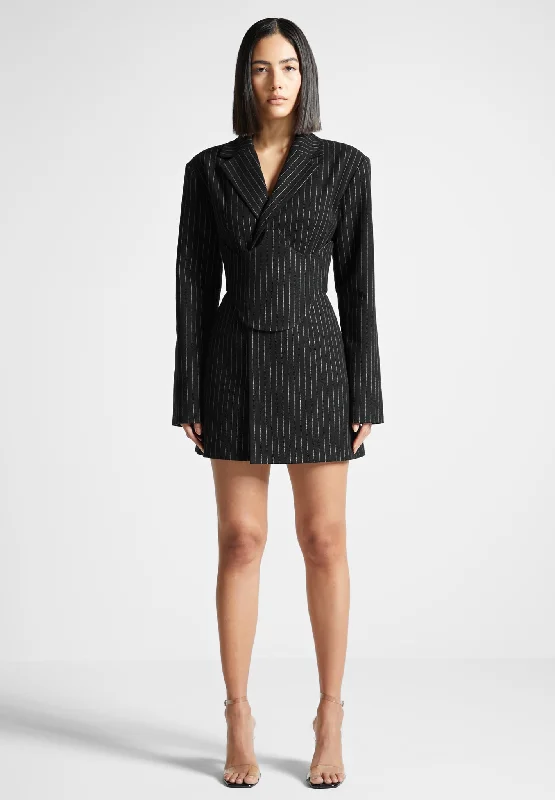 Pinstripe Blazer Dress with Reversible Corset - Black Lace unclassified dresses