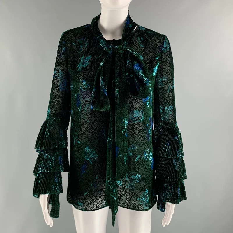 PRABAL GURUNG Size 0 Green Black Viscose Silk Abstract floral V-Neck Dress Top Petite floral dresses PRABAL GURUNG Size 0 Green Black Viscose Silk Abstract floral V-Neck Dress Top Petite floral dresses