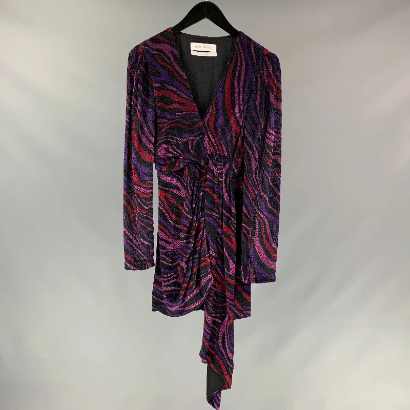 PRABAL GURUNG Size 0 Purple & Black Viscose / Silk Burnout Dress Chiffon unclassified dresses