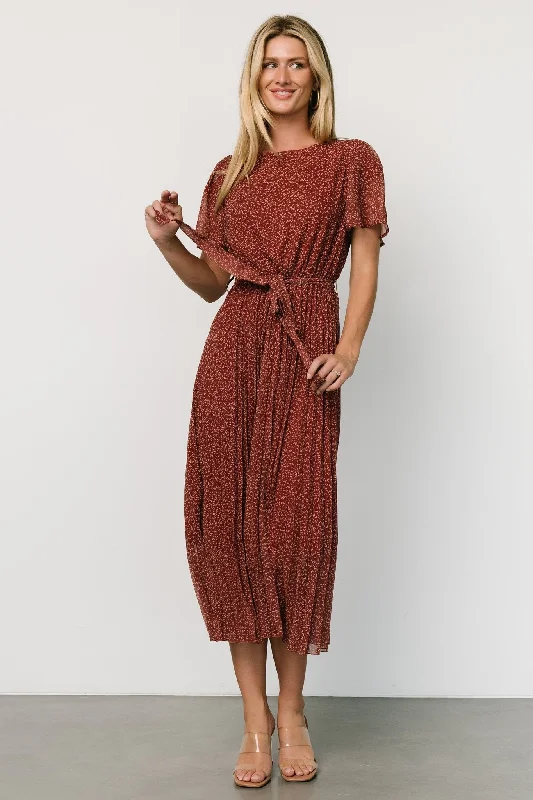 Prim Pleated Dress | Dark Rust Holiday unclassified dresses