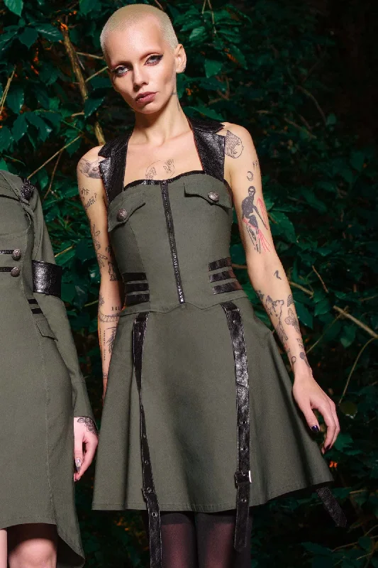 Psy-Ops Halter Dress [KHAKI] - Resurrect Soft fabric unclassified dresses