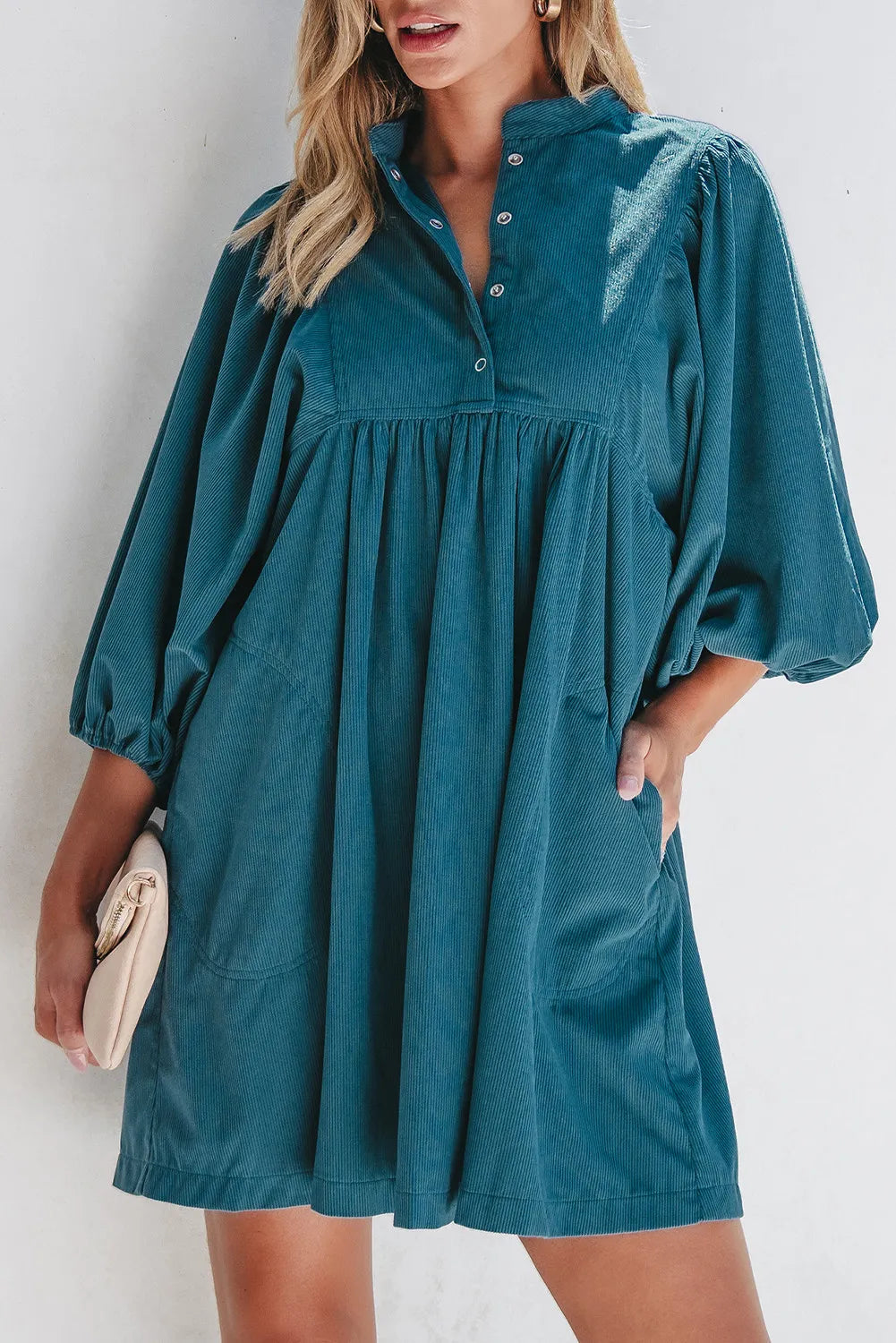 Quarter Snap Three-Quarter Sleeve Dress with Pockets Elegant evening unclassified dresses