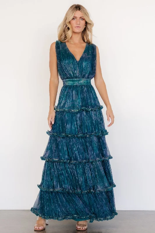 Quentin Shimmer Dress | Teal + Purple Floral unclassified dresses