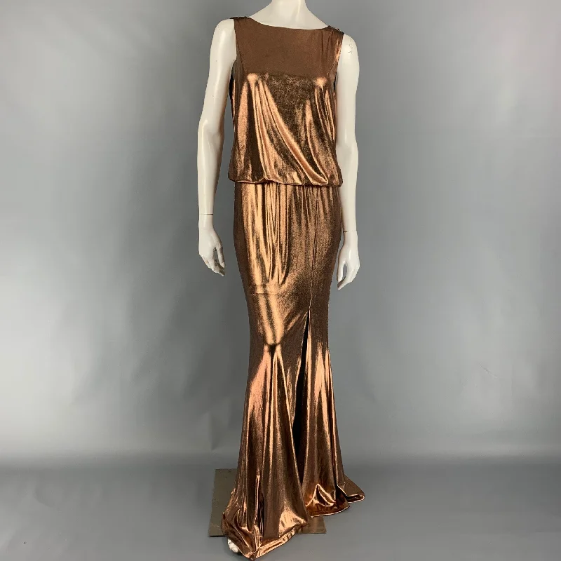 RACHEL ZOE Size 2 Copper Metallic Polyester Low Back Gown Discounted unclassified dresses RACHEL ZOE Size 2 Copper Metallic Polyester Low Back Gown Discounted unclassified dresses