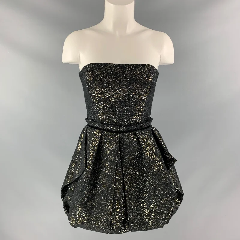 RACHEL ZOE Size 4 Black Gold Cotton Blend Jacquard Dress Sexy unclassified dresses