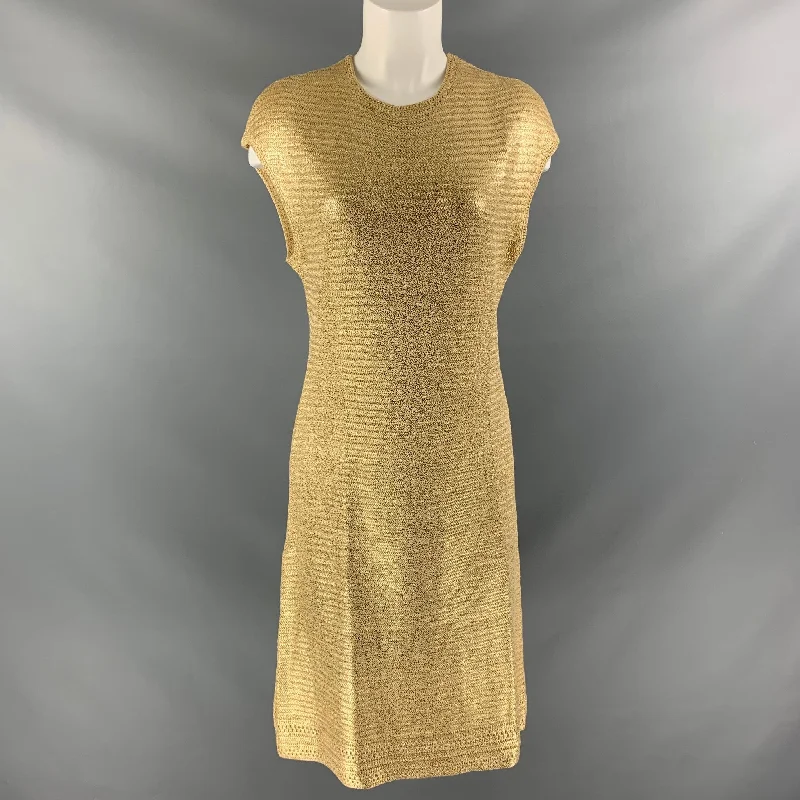 RALPH LAUREN Size L Gold Silk Knitted Dress Long unclassified dresses