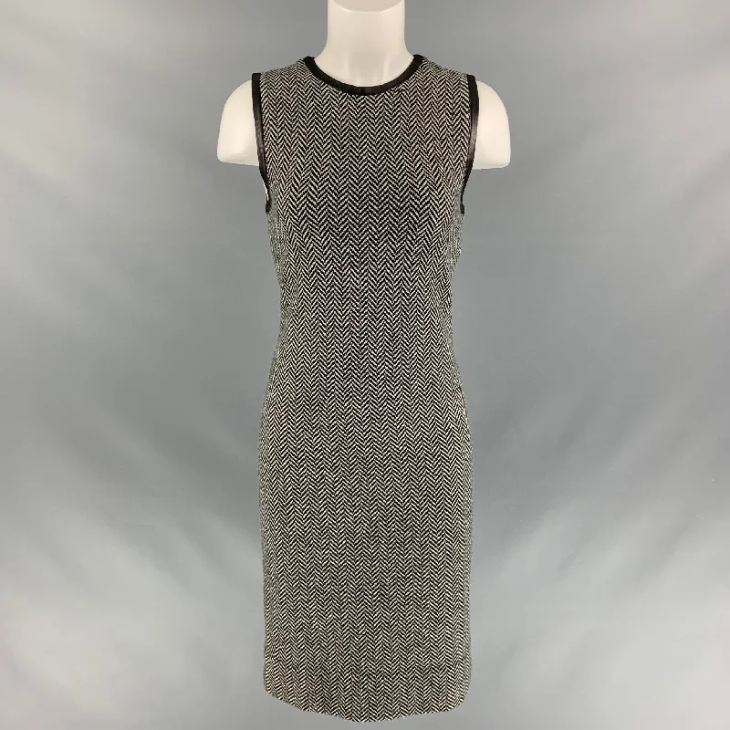 RALPH LAUREN Size M Black & White Cashmere Herringbone Below Knee Dress Cotton unclassified dresses