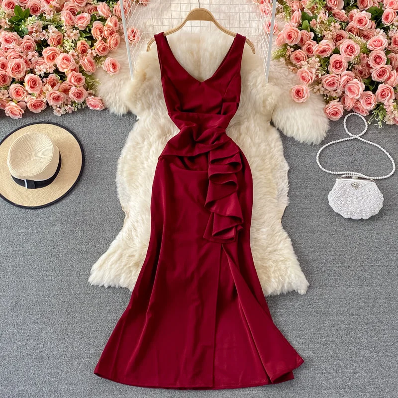 Red v neck dress fashion dress  423 A-line unclassified dresses