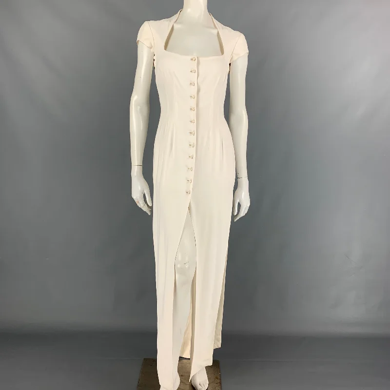 RICHARD TYLER Size 8 Cream Viscose Cap Sleeves Dress Off-shoulder unclassified dresses