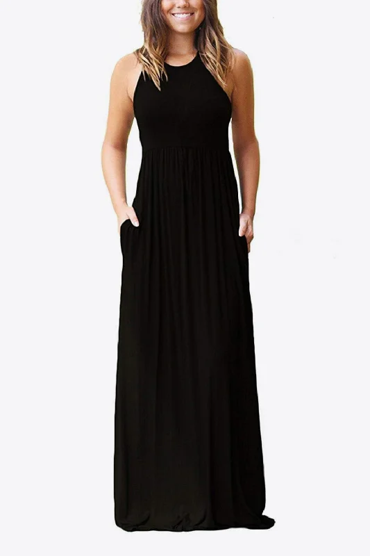 Round Neck Sleeveless Dress with Pockets Trendy unclassified dresses