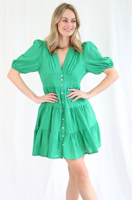 Salty Bright Alice Tiered Dress Green A-line unclassified dresses