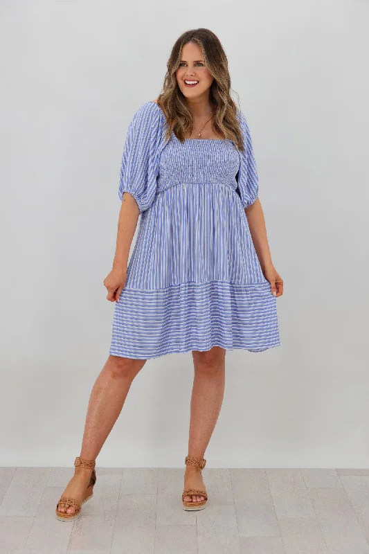 Salty Bright Bella Stripe Dress Blue Printed unclassified dresses
