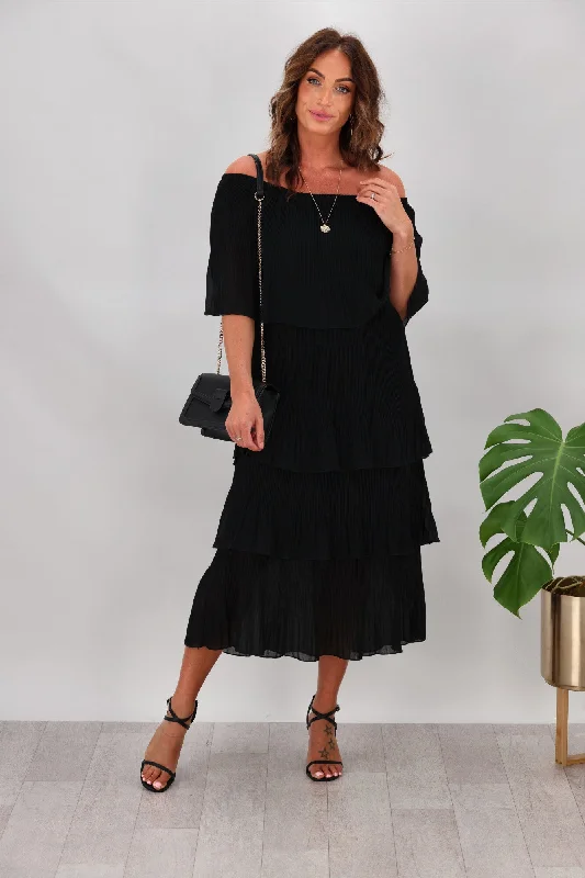 Sambara Abbie Pleated Layer Dress Black Unique unclassified dresses