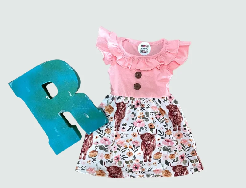 Highland Cow Dress | Girls Cow Dress, Scottish Highlander Cow, Western Dress Girls, Ruffled unclassified dresses