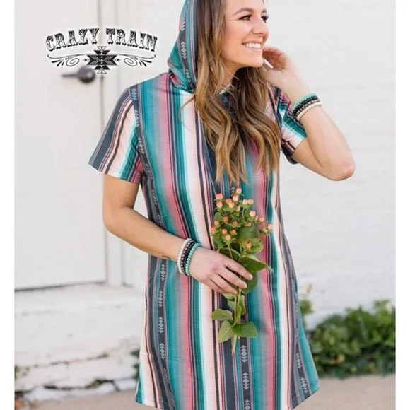 Serape Hoodie Dress Womens Casual Striped Dress Clearance Sale Beaded unclassified dresses