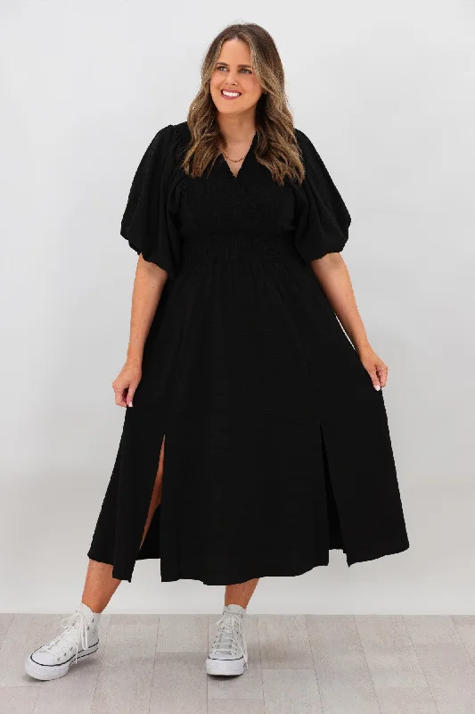 Shine On Label Carrie Shirred Neck Dress Black Lightweight unclassified dresses