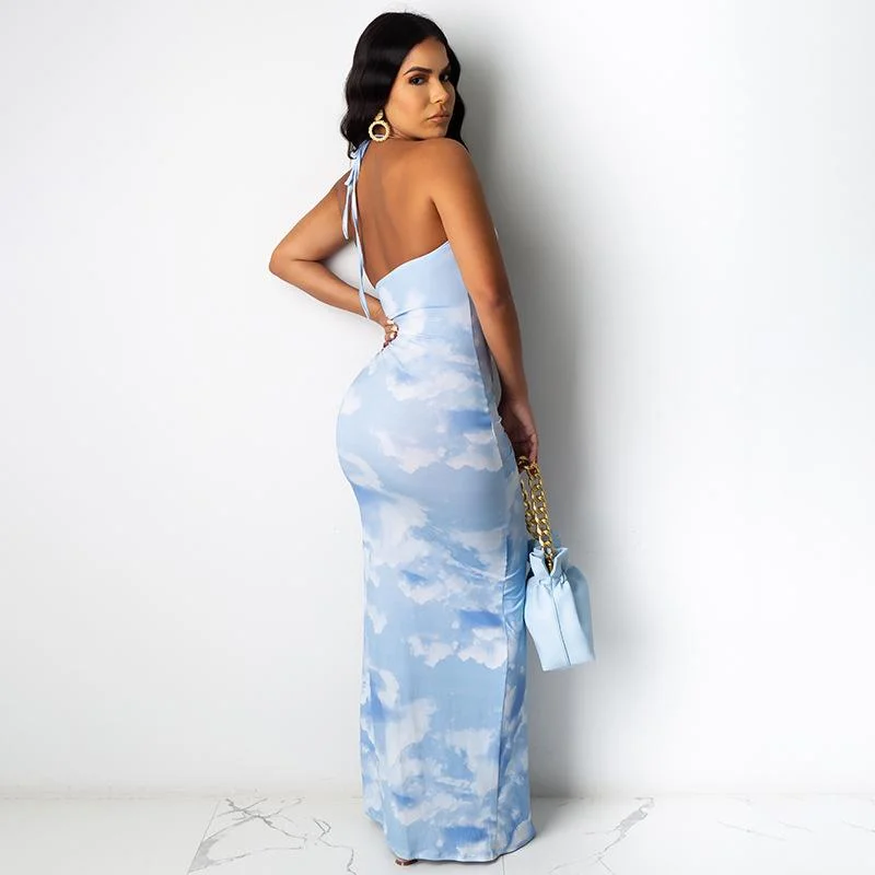 Sleeveless Backless Slim Halter Dress Silk unclassified dresses