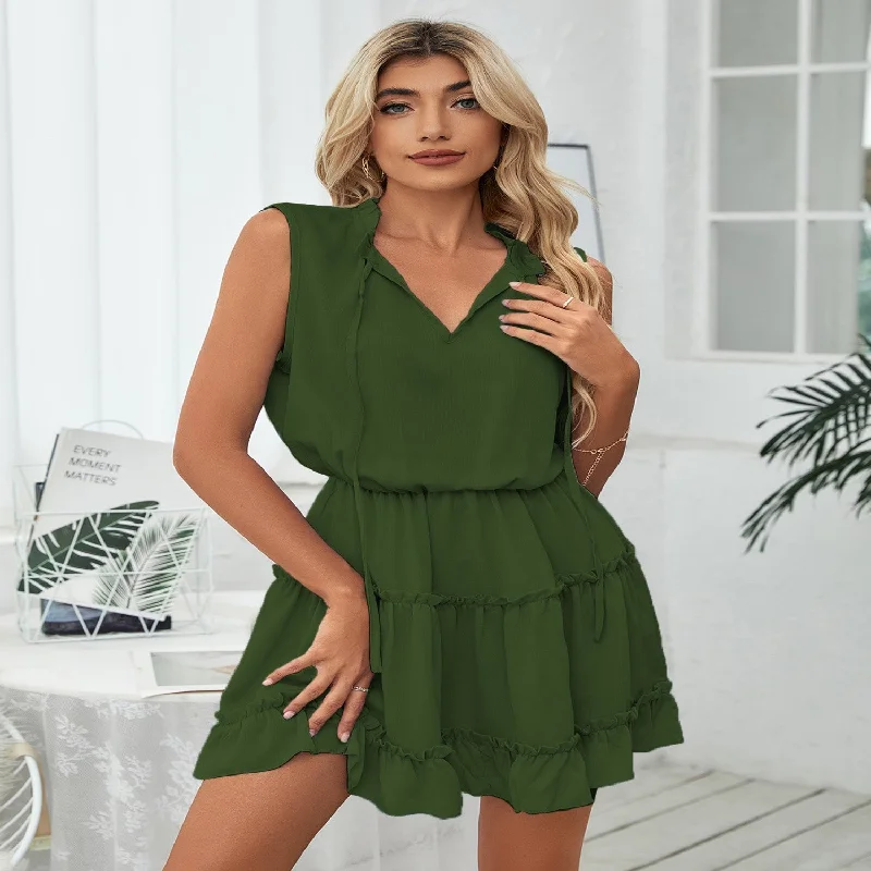 Sleeveless Simple Knee-length V-neck Loose Dress Long sleeve unclassified dresses