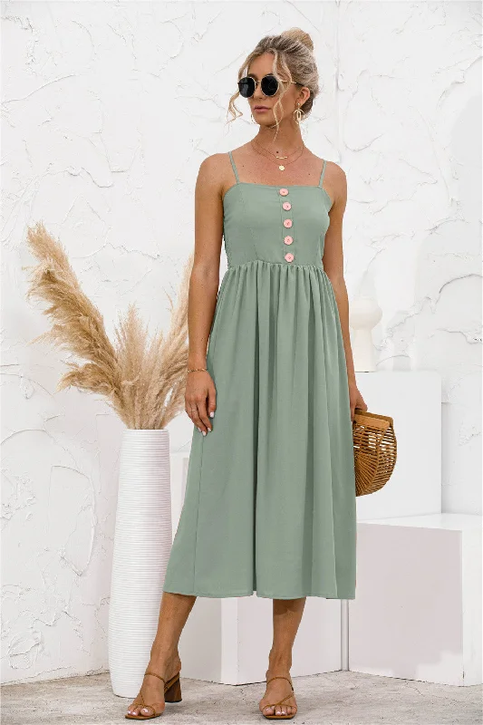 Spaghetti Straps Button down Dress in Coral, Apricot, Black, Turquoise, and Army Green Ruffled unclassified dresses