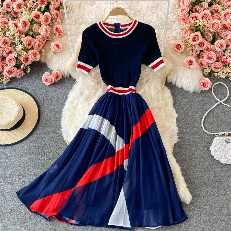 Stylish A line knitted patchwork dress  161 Backless unclassified dresses